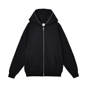 Customized Printed Men Women Solid Lined 100% Cotton Fleece Zip-Up Hooded Sweatshirt Oversized Long-Sleeved Casual Jacket