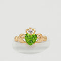 Heart Cut Irish Celtic Claddagh Solitaire Accent Stunning Genuine Flawless Natural Green Peridot Gem Designer Modern Ring