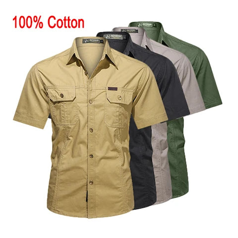 Men's Short Sleeve Cotton Casual Shirt Sport Tactical Shirt Half Sleeve for Hiking Climbing Hunting Outdoor Sport Shirt