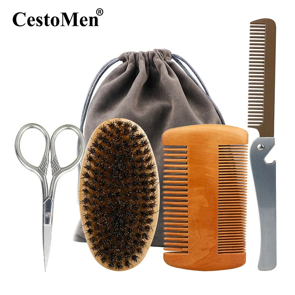 CestoMen Mustache Beard Care Haircut Mens Grooming Beard Set Portable Custom Logo Beard Grooming Gift Kit for Men Travel