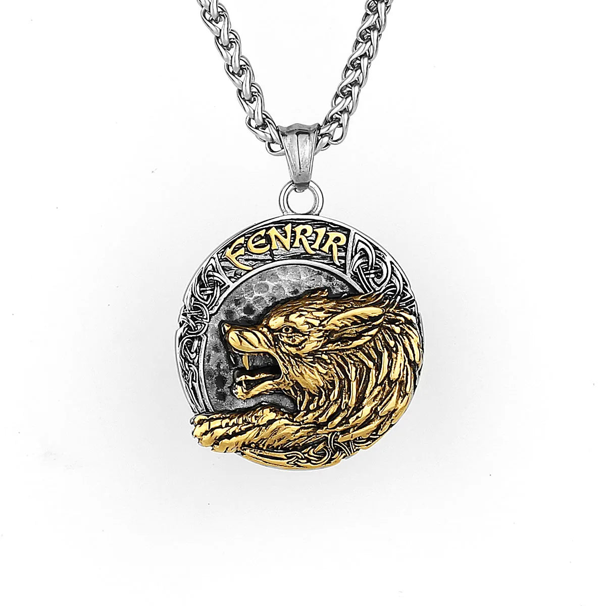 Hot selling Nordic alphabet Viking Fenrir titanium steel pendant men's fashion stainless steel Wolf pendant necklace