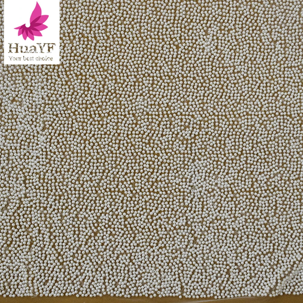 HY2340 High Density White Pearls Lace for Wedding Bridal Heavy Dress Material Wholesale Price