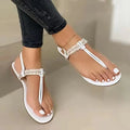 Women's Trendy Clip Toe Flat Heel Sandals Rhinestone Elegant Ladies Flat Shoes Strappy Non-slip Casual Walking Women's Shoes