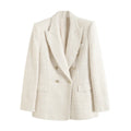 2024 Women's Fashion Double-breasted Tweed Plaid Suit Coat Vintage Long-sleeved Pocket Suit Jacket Coat