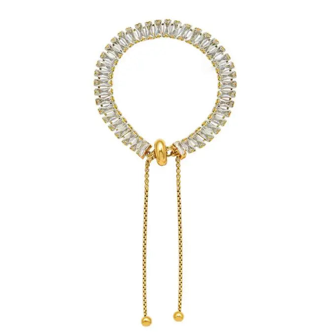 Antique Waterproof Gold Jewelry Stainless Steel Adjustable Rectangle Stone Tennis Chain Necklace Zircon Crystal Pave Necklace