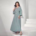 Fashion Turkish Abayas Solid Pure Handwork Diamonds Linen Loose Sleeve Casual Islamic Dresses for Women 2023