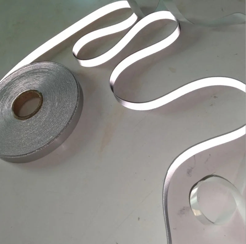 Waterproof 1.5cm Double Sides Woven Elastic Stretch Silver Grey Reflective Fabric Ribbon Tape Strips for Sewing on Active Wear