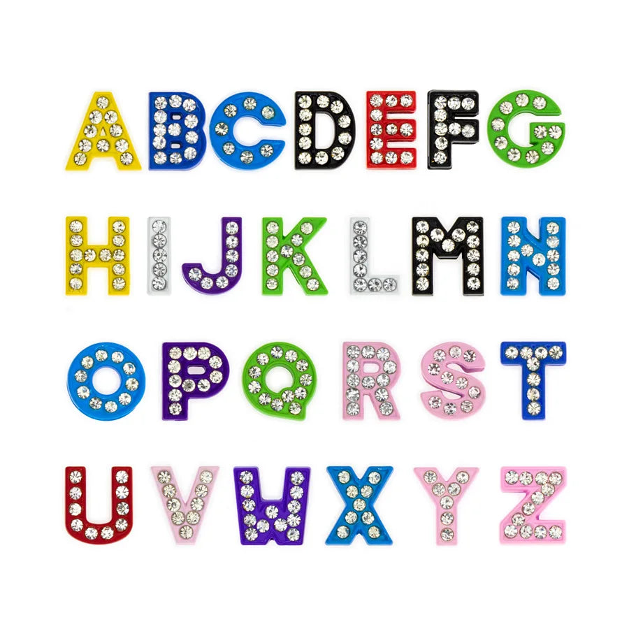 Ready to Ship Colorful 12mm Painting Slide Letters Alphabet Charms  Rhinestone with Decoration DIY Accessory with 8mm Hole