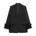 Women's Early Spring  Wholesale Loose Slim Pocket Suit Feather Decoration Reversible Vintage Style Woven Coat