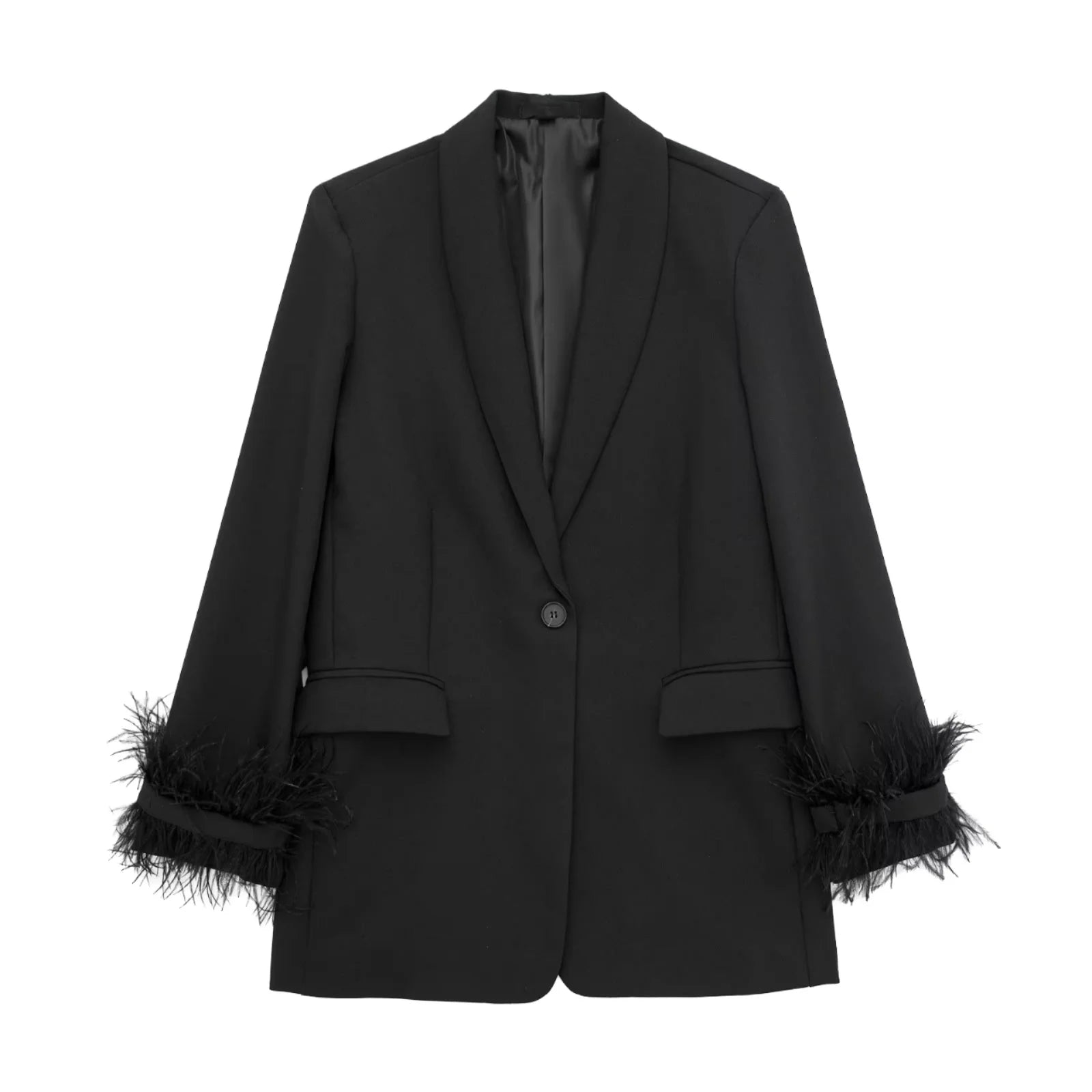 Women's Early Spring  Wholesale Loose Slim Pocket Suit Feather Decoration Reversible Vintage Style Woven Coat