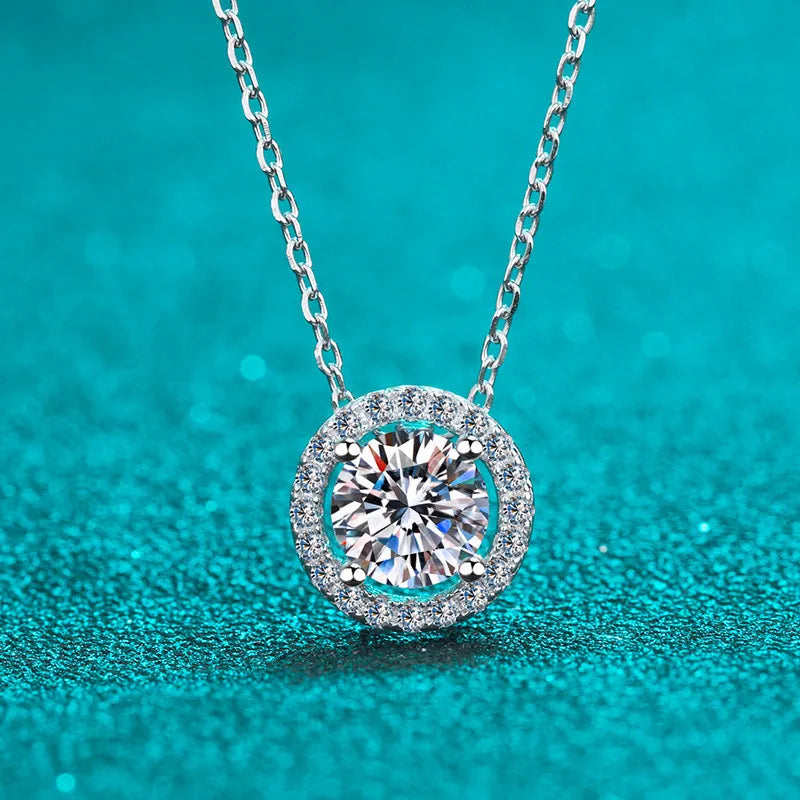 Silver 925 Original Diamond Test Past 0.5-2 Carat D Color Round Brilliant Cut D Color Moissanite Gemstone Pendant Necklace Gift