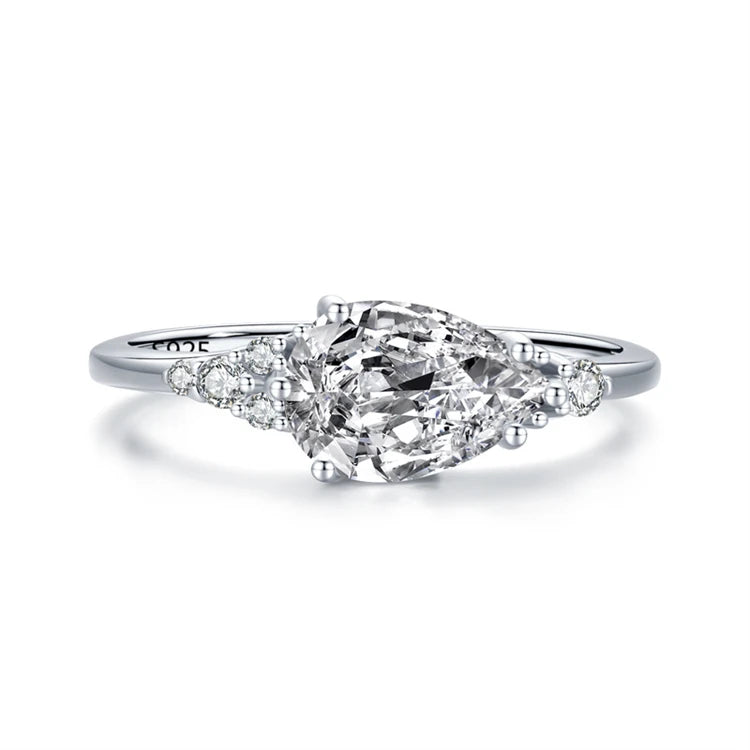 Factory Wholesale Moissanite Wedding Ring 925 Sterling Silver Zircon Cut Drop-shaped Diamond Ring for Women