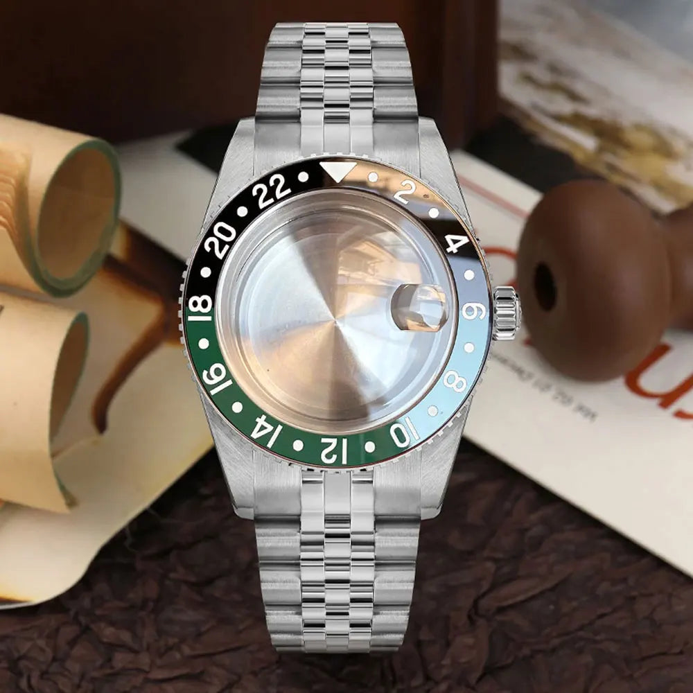 38mm Stainless Steel Brushed Watch Case Fit NH34 NH35 NH36 Sapphire Glass 120 Click Ceramic Bezel Watch Parts Tool