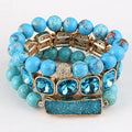 Fashion New Design Sky Blue Shiny Square Bling Crystal Bead Bracelet Natural Agate Stone Rectangle Druzy 3pcs Stack Bracelet Set