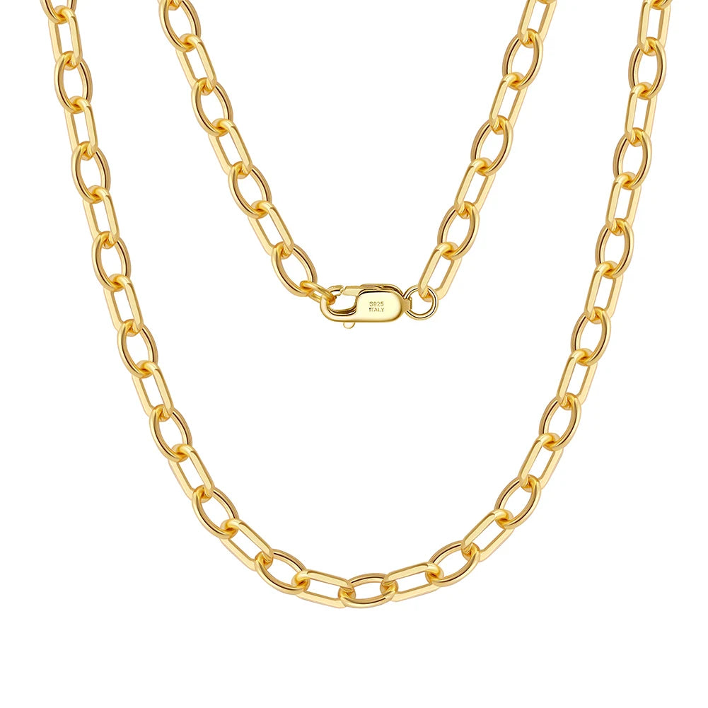 RINNTIN SC66 Finding Jewelry Classic S925 Chain Necklace 925 Sterling Silver Chain 14K Gold Plated 5mm*7mm Paperclip Chain