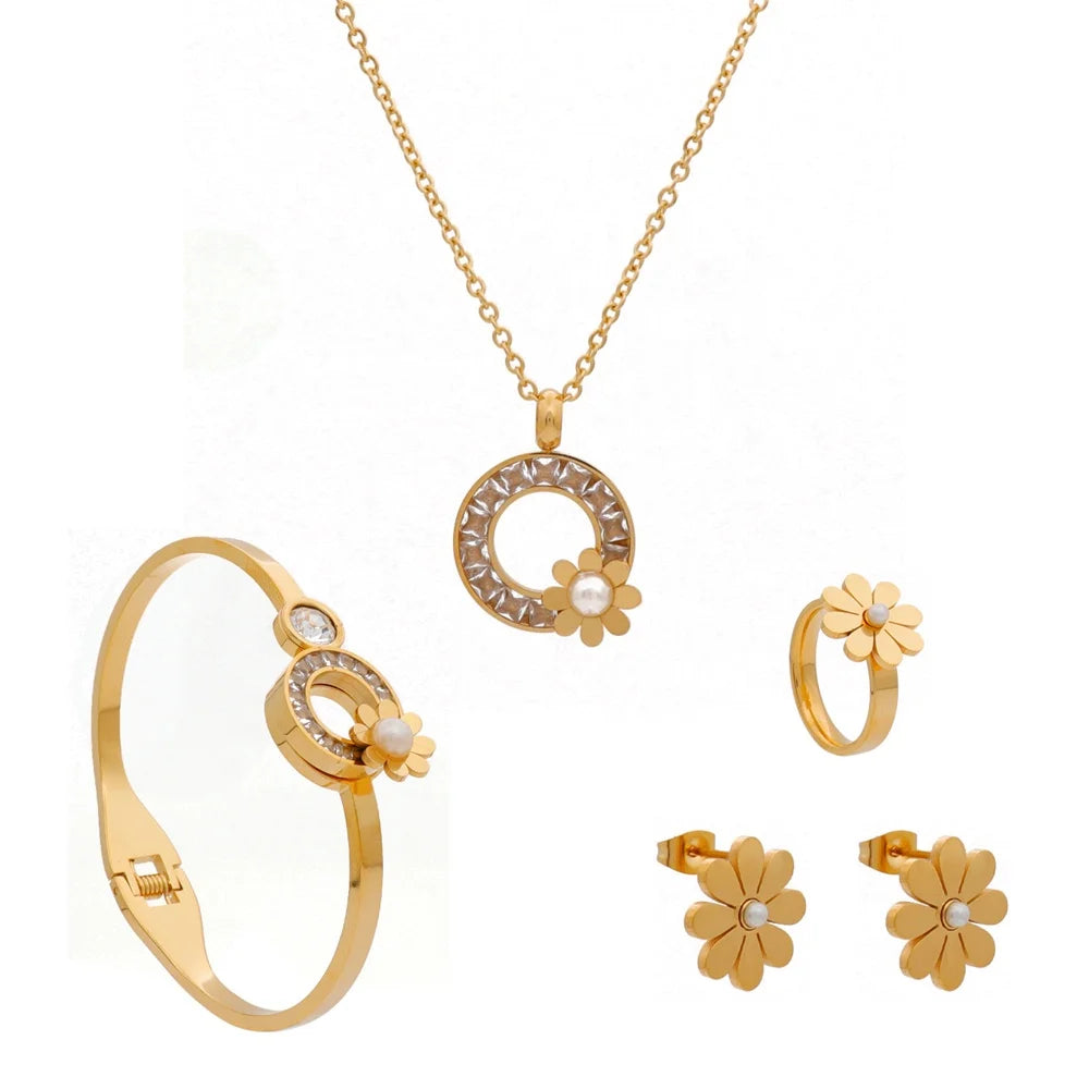 Wholesale  Fashion Jewelry 316 Stainless Steel Flower Pendant Women Necklace Earrings Jewelry Set for Ladys Gifts