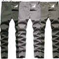 Men's Slim Fit Chino Pants Business Casual Checked Trousers Street Lightweight Ankle Fit for Leisure Stretchy Male Leisure