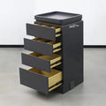 High-end Modern Black Wooden Salon Tool Cart Luxury 4 Tier Beauty Hair Salon Trolley Cart with Drawers