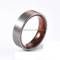 6mm Brushed Silver Tungsten Carbide Wedding Ring Flat Edges with Rose Wood Inlay Ring Men Tungsten Fashion Ring Engagement Gift