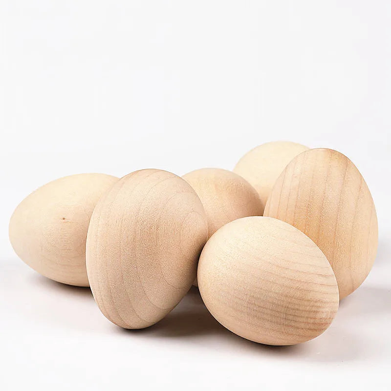 Children's Safe Polished DIY Easter Wooden Egg Toys Colorful Wood Crafts for Kids