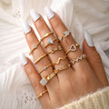 Hot Selling 9pcs/set Jewelry Knuckle Ring Gold Plated Flower Leaf Rings Retro Stacking Rose Star Moon Bohemian Ring
