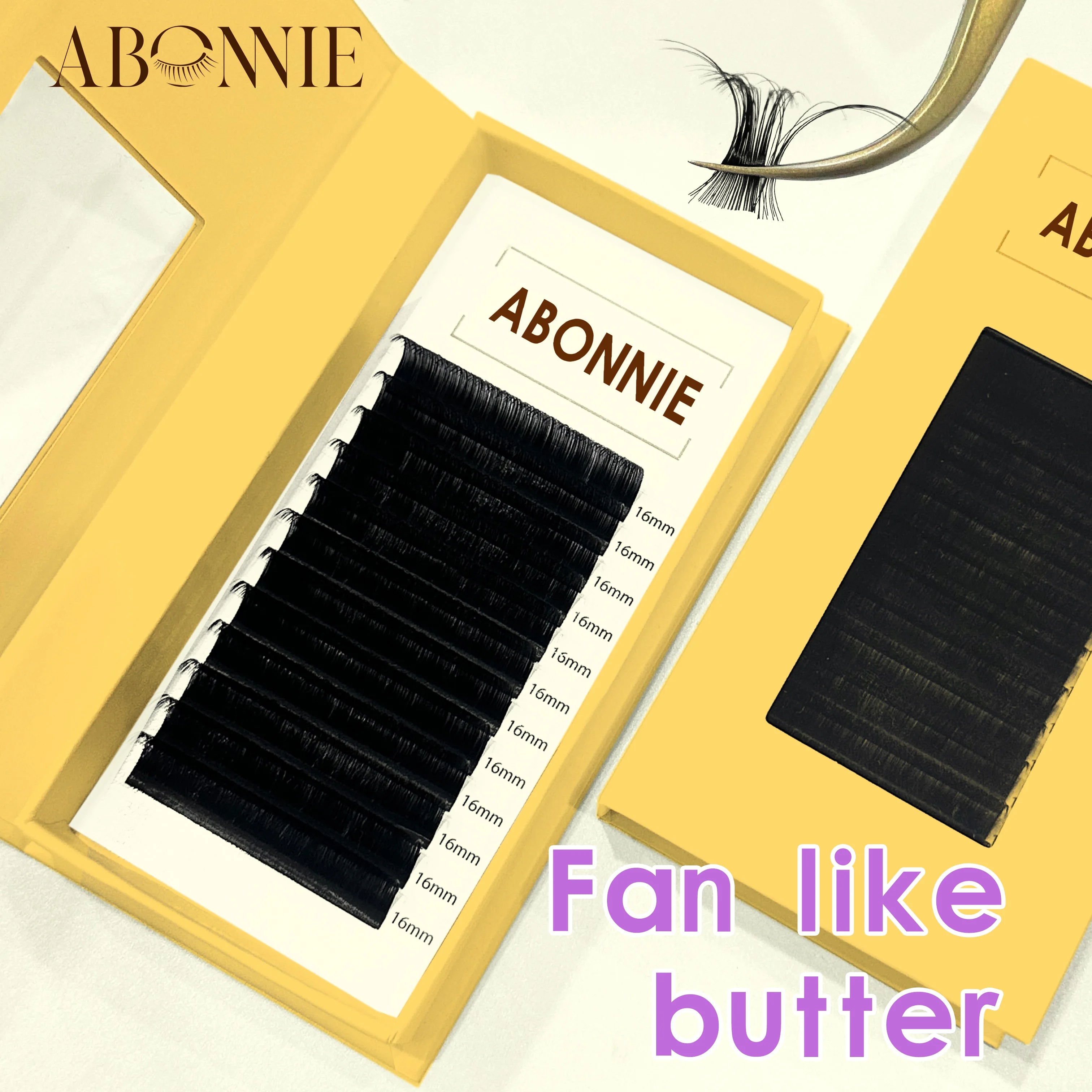 Abonnie Private Label Lash Extensions Supplies Wholesale Fluffy Single Eyelashes Extension Cashmere Soft Matte Black Lash Trays