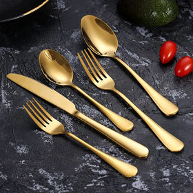 Flatware Spoon Fork Knife Set Cuberteria Besteck Cucharon Cubiertos De Acero Inoxidable Gold Cutlery Vajilla Geschirr