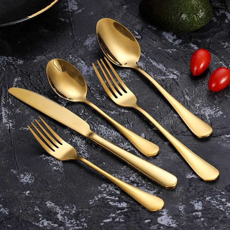 Flatware Spoon Fork Knife Set Cuberteria Besteck Cucharon Cubiertos De Acero Inoxidable Gold Cutlery Vajilla Geschirr