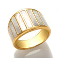 Waterproof Chunky White Sea Shell Dome Ring Stainless Steel 18K Gold Plated Retro White Mother-of-pearl Band Ring for Women