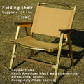 JIFENG Outdoors French Design Foldable Brass Frame North American Black Walnut Armrests Heavy-Duty Khaki Canvas Folding Chair