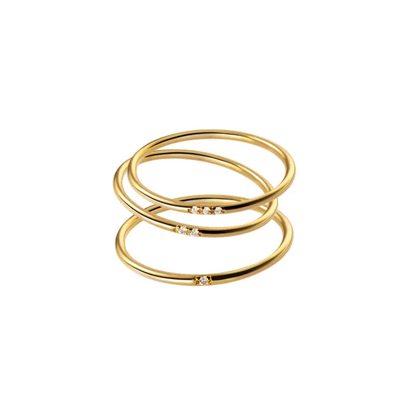 Fashion Minimalist Jewelry Rings 925 Sterling Silver Thin Ring Singe One Two Three Zircon Gold Plated Rings for Women