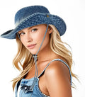 Denim Bucket Hat Blue Jean Western Fisherman Hats Packable Outdoor Boonie Sun Cap for Women