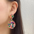 BOXUAN New Vintage Style Gold-Plated Zinc Alloy Chandelier Earrings Multi-Color Geometric Stones Rainbow Statement Fashionable