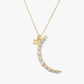 LOZRUNVE 925 Sterling Silver Fashion Large Diamond Moon and Star Pendant Necklace Fine Jewelry