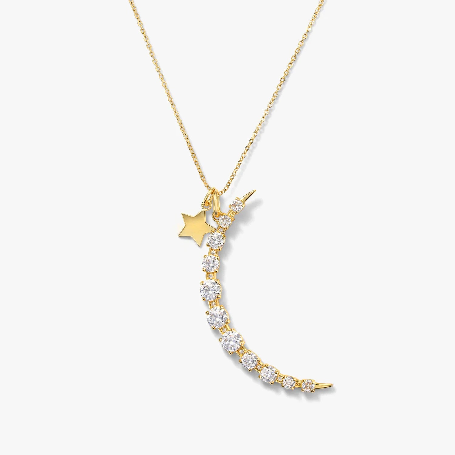LOZRUNVE 925 Sterling Silver Fashion Large Diamond Moon and Star Pendant Necklace Fine Jewelry