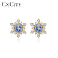 CZCITY Elegant Small Earing Woman Flower Zircon Hot Sale Stud Designer 925 Silver Korean Zirconia Earrings