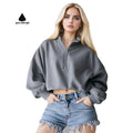 Customize Pullover High Collar Fitness Sports Wear Crop Top Women Half Zipper Tracksuit Loose Long Sleeve Sweatshirt for Women