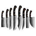 2023 New 8-Piece Kitchen Knife Set Hand Forged Chef's Butcher Knife With 5cr15mov Steel and Solid Wood Handle