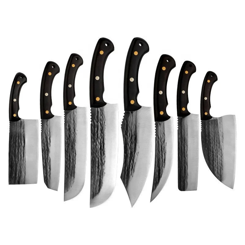 2023 New 8-Piece Kitchen Knife Set Hand Forged Chef's Butcher Knife With 5cr15mov Steel and Solid Wood Handle