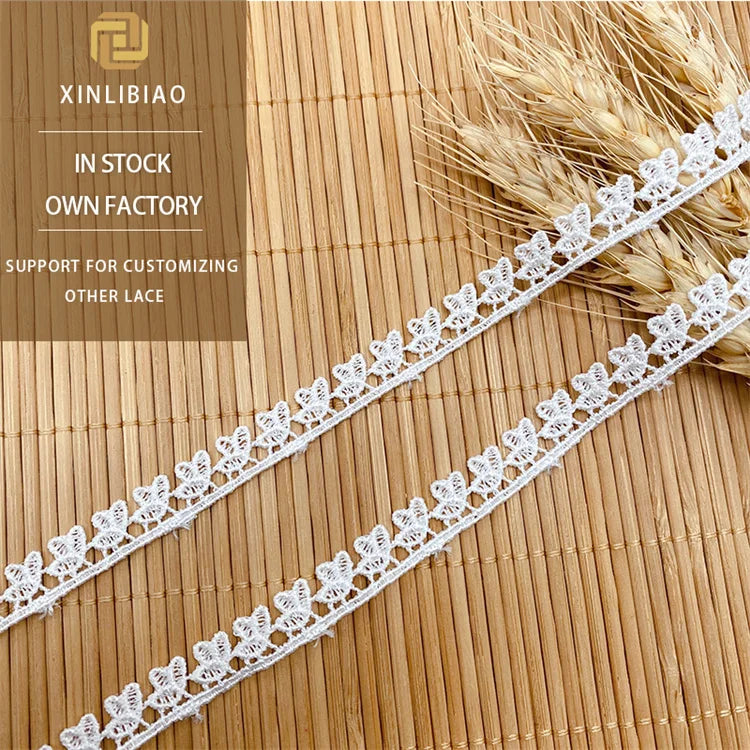 Malaysian Small-width Lace Trim Embroidered with Water-soluble Embroidery in White Lace Trim Clothing Made of Polyester Lace