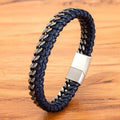 Customized Black Leather Bracelet Men's Accessory Jewelry Stainless Steel Magnetic Clasp Bangle for Men's Gift