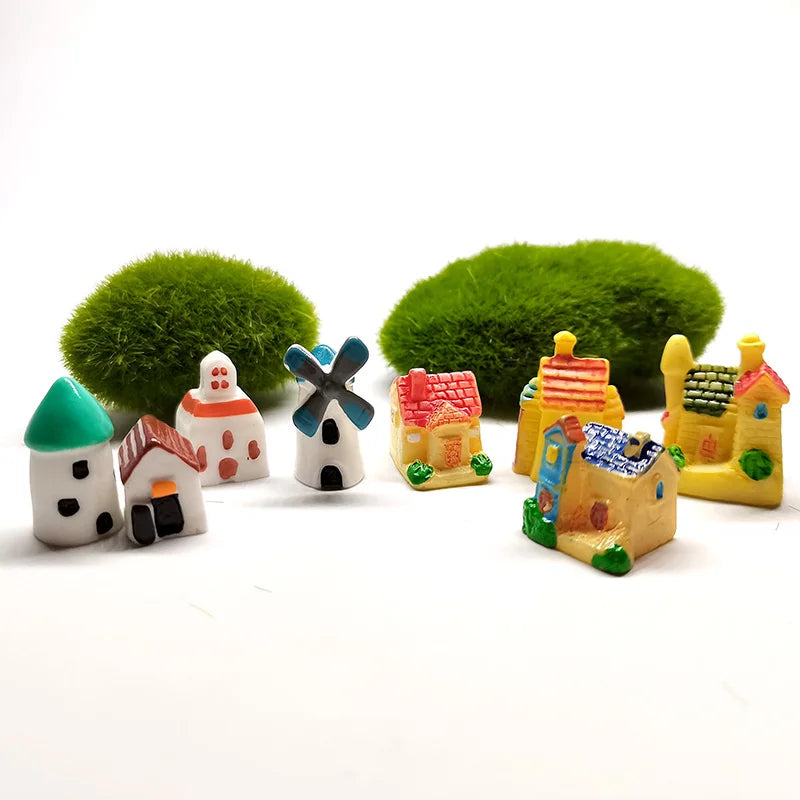 10-pack fairy garden miniatures Set Mini House 3D Resin Craft Moss Decorative Terrarium Figurines OrnamentDIY Toy Handmade