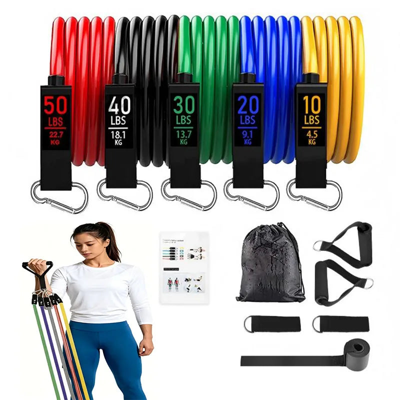 LXY-2004 Fitness Product 11pcs Expander Training Resistance Tube Bands Set With Foam Handles
