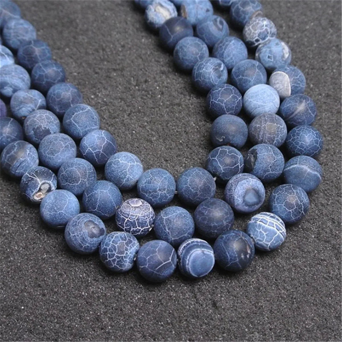6mm-12mm Natural Dark Blue Cracked Veins Agate Stone Beads Round Loose Beads Jewelry DIY