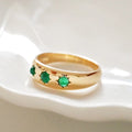 H&F Natural Emerald Rings 18K 14K 9K Gold Gemstone Jewelry Customizable Diamond Zambian Emerald Three Gemstone Jewelry Wholesale