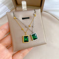 Titanium Steel Square Emerald Gemstone Light Luxury Choker Chain Necklace Charm for Women Wedding Engagement Jewelry
