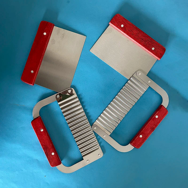 Early Riser Stainless Steel Soap Cutter Hardwood Handle Straight Wave Design for Cutting Cake Pizza Dough Fondant OPP Bag