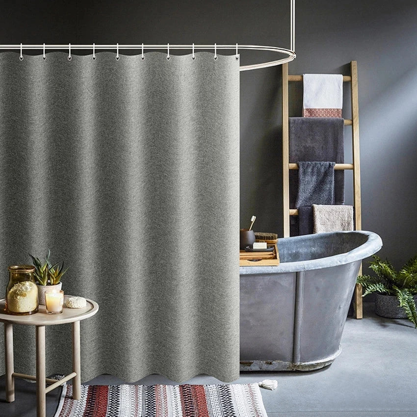 XinLan Thick Grey Shower Curtains Large Wide Modern Bathing Curtains Imitation Linen Fabric Waterproof Bath Curtains