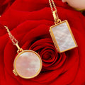 Pearl Shell Rectangle Round Locket Pendants Necklaces Photos Frame Gold Plated Pendant Necklace
