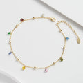 RINNTIN SA93 rainbow Diamond Zircon Colorful Zircon Bracelet Anklet 925 Sterling Silver 14K Gold Plated Beach Anklet